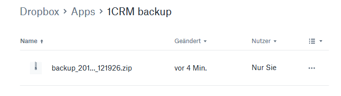 Die Backup-Datei in der Dropbox