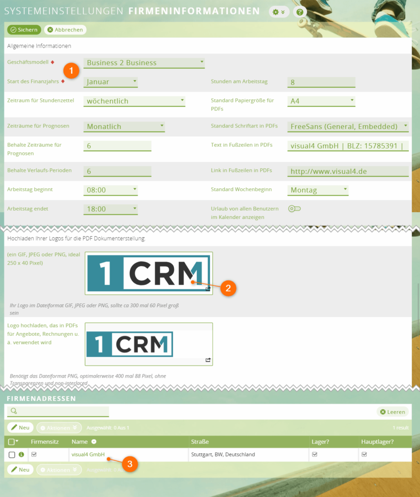 Firmeninfos Und Logo Hinterlegen 1crm Das Crm System