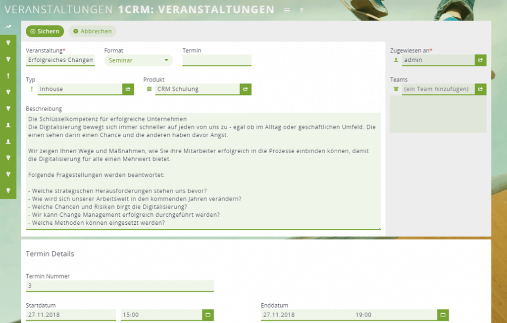 Eventmanagement im CRM: Eventplaner