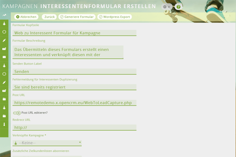 Interessentenformular im CRM