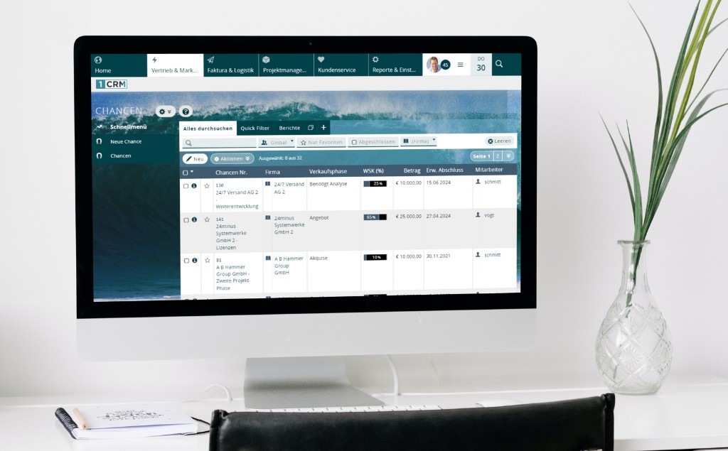 Alle Chancen übersichtlich in 1CRM