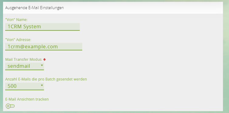 1CRM: E-Mail-Einstellungen in der Administration