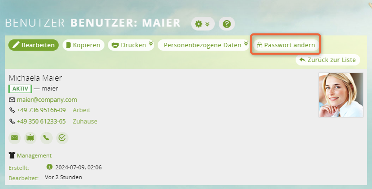 1CRM: Passwort zurücksetzen