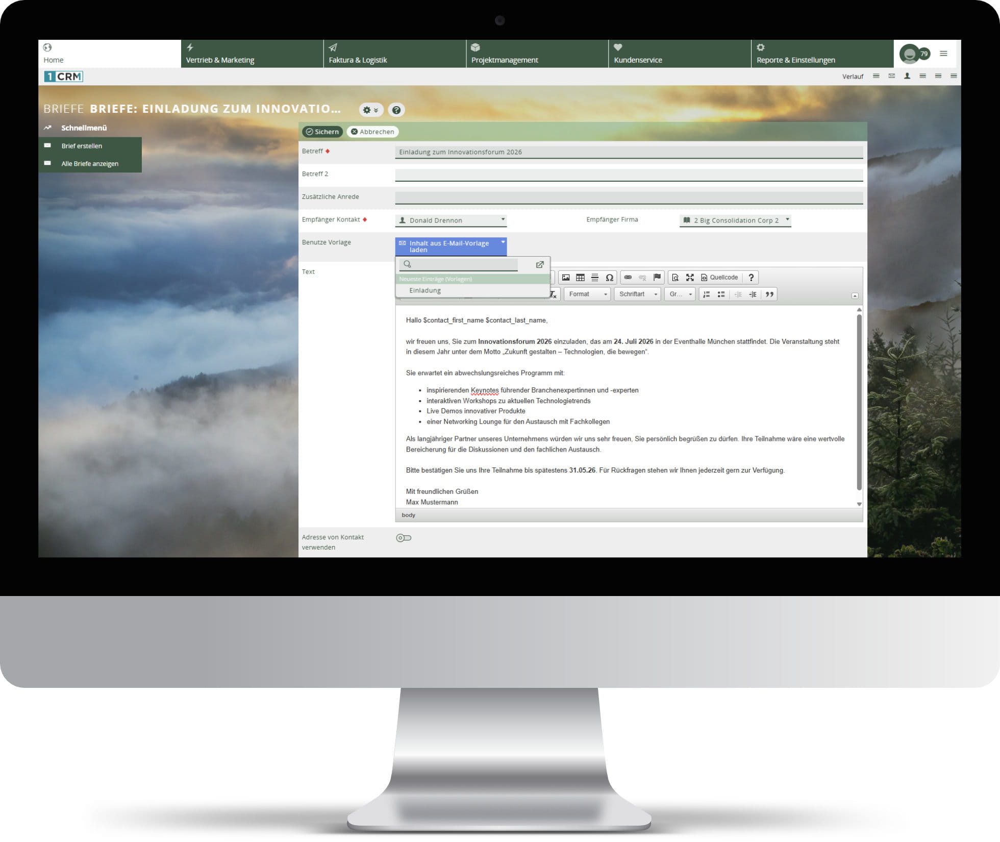 CRM Briefe: Im Mail-Editor Geschäftsbriefe formulieren