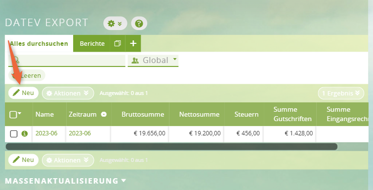 1CRM: Neuen DATEV-Export erstellen