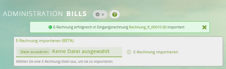 1CRM: Import der E-Rechnung war erfolgreich