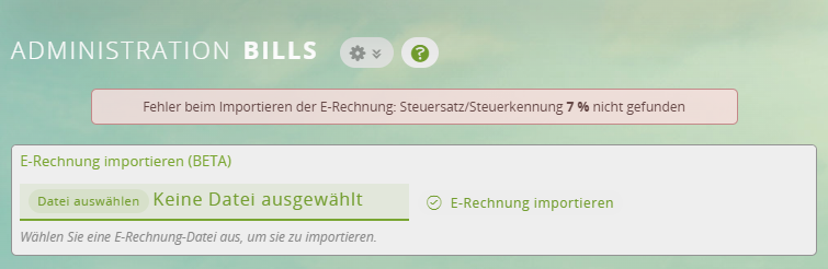 1CRM: Import der E-Rechnung fehlgeschlagen