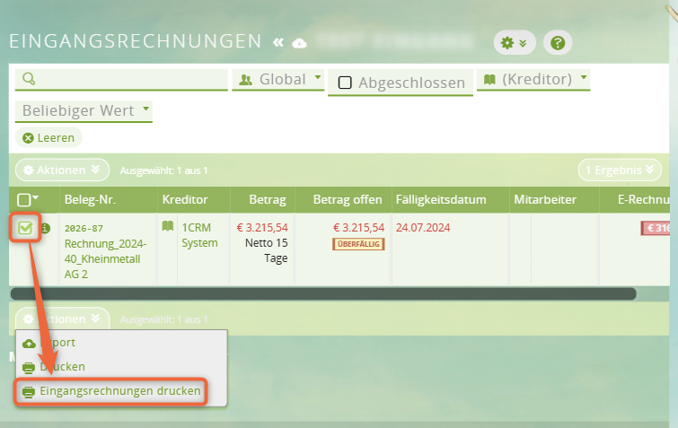 1CRM DATEV: Fehlende Rechnungen drucken