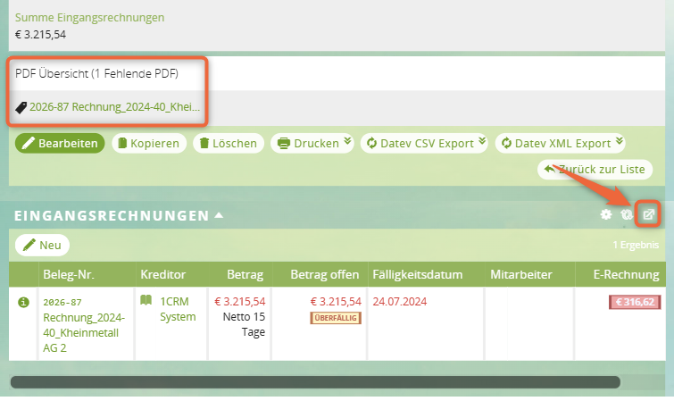 1CRM DATEV: Fehlende Rechnungen drucken