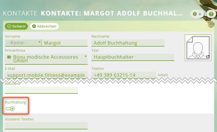 1CRM: Kontakt ist als Buchhaltung definiert
