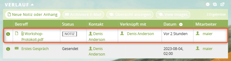 1CRM: Datei im Subpanel Verlauf
