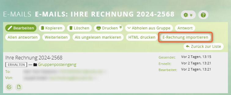 1CRM: E-Rechnung in einer E-Mail importieren