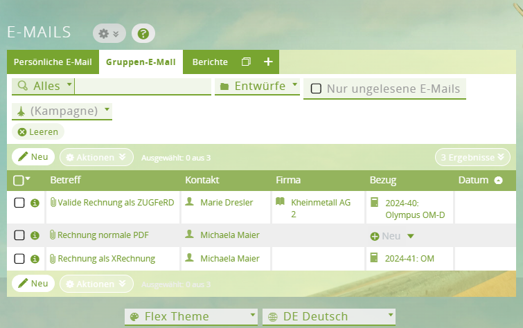 1CRM: E-Mails mit Bezug zu der E-Rechnung