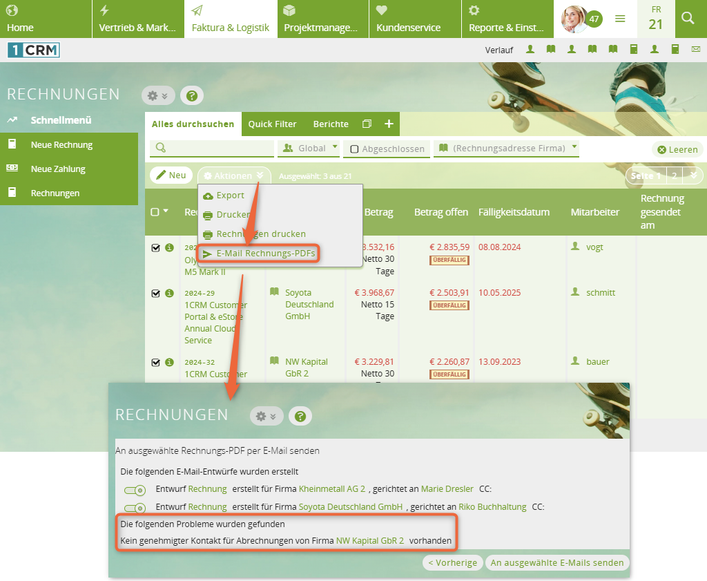 1CRM: Buchhaltung als Rechnungsempfänger