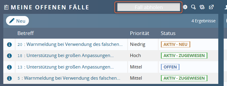 1CRM: Schaltfläche Servicefall abholen (Dashlet)