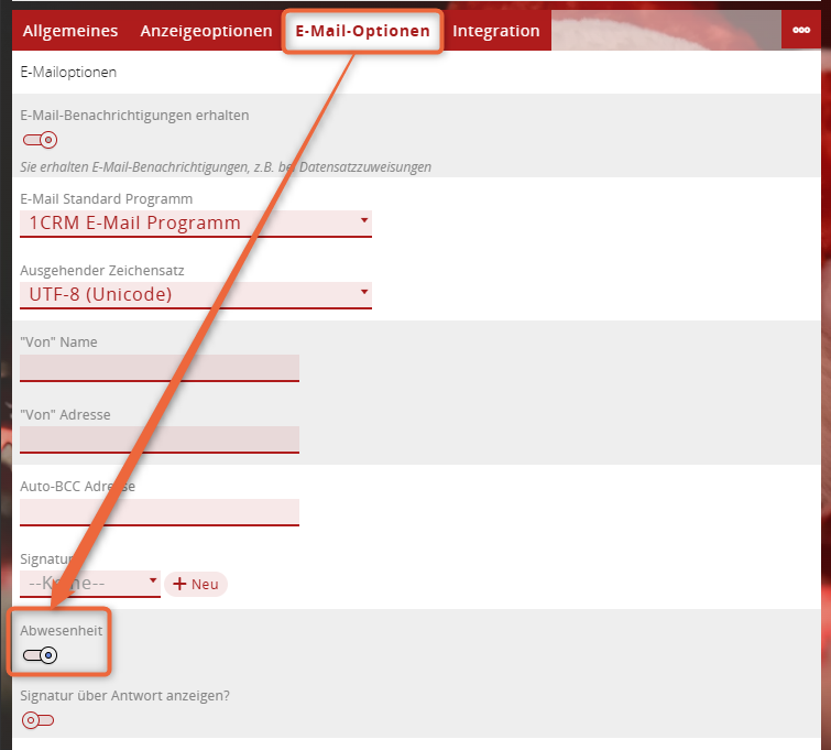 1CRM: Abwesend zu Weihnachten