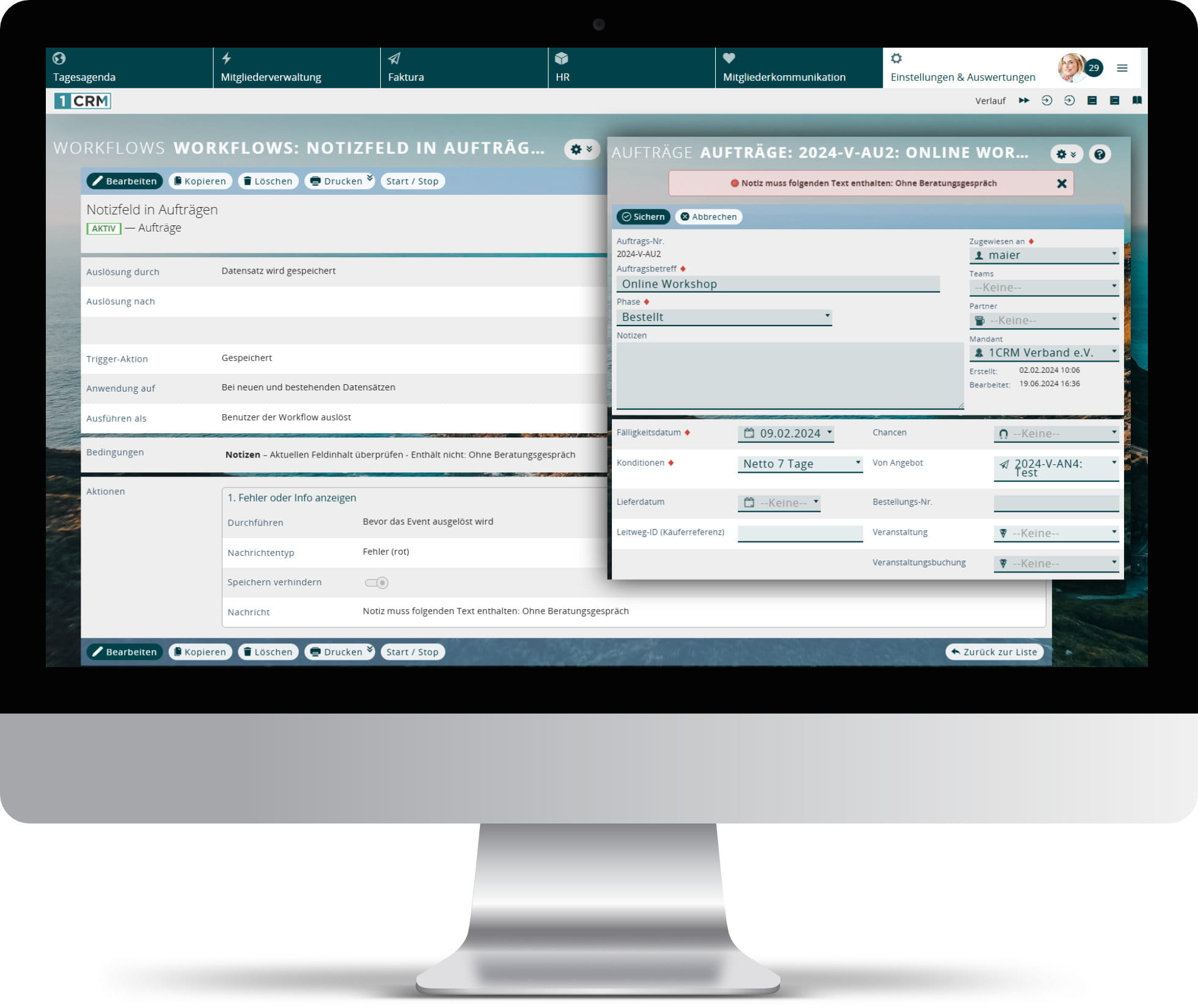 CRM Workflow: Hinweis anzeigen