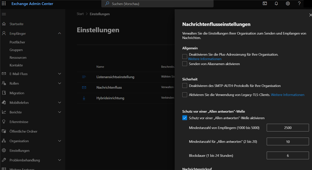 Exchange: Globale Einstellungen