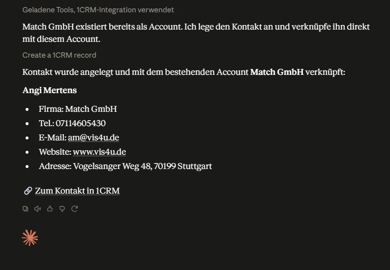 Kontakt wurde über KI-Chat mit Firma verknüpft