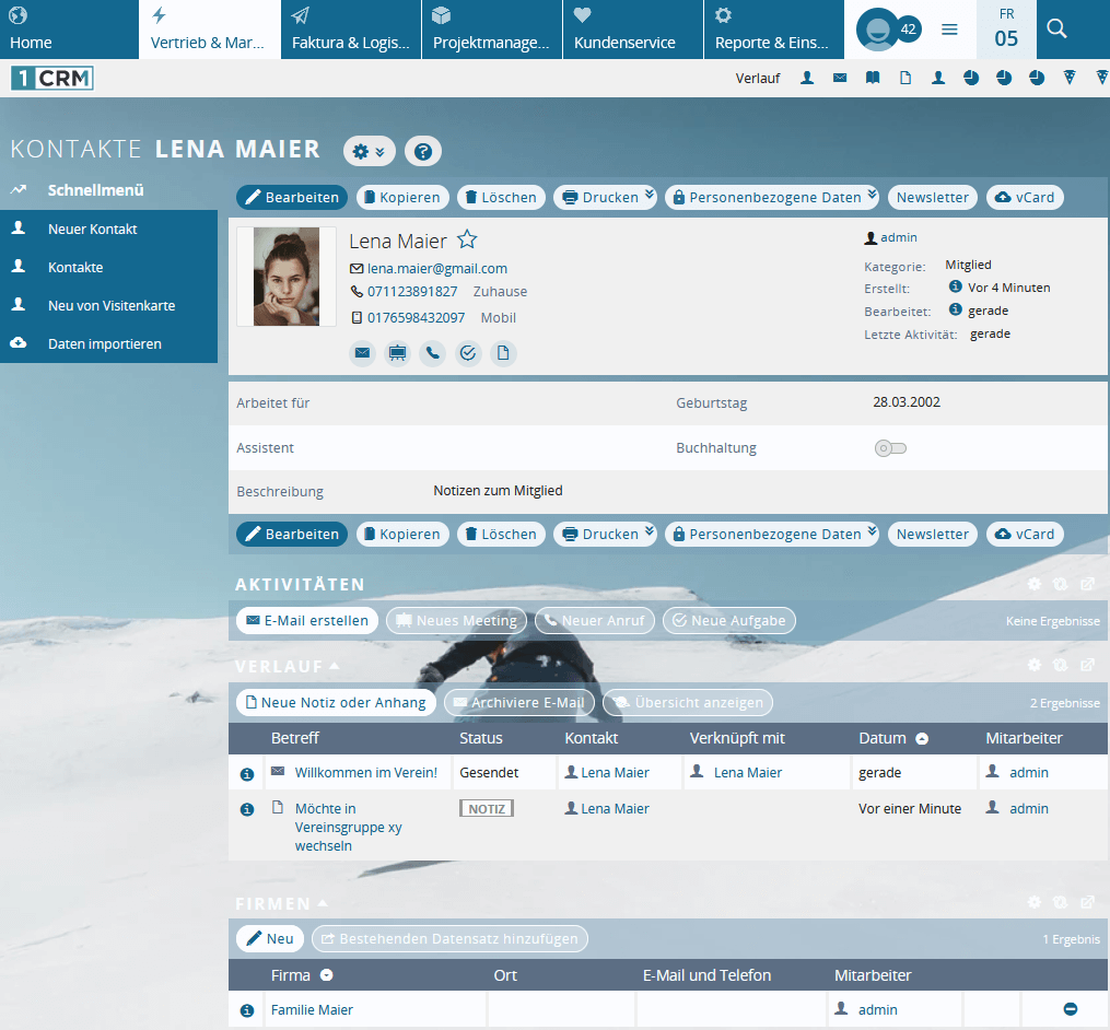 Mitgliederakte in Vereinssoftware