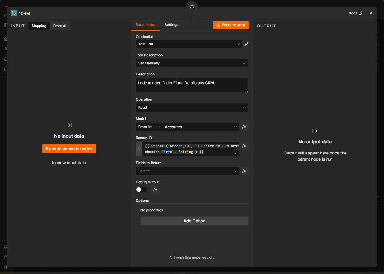 n8n: CRM-Datensatz laden