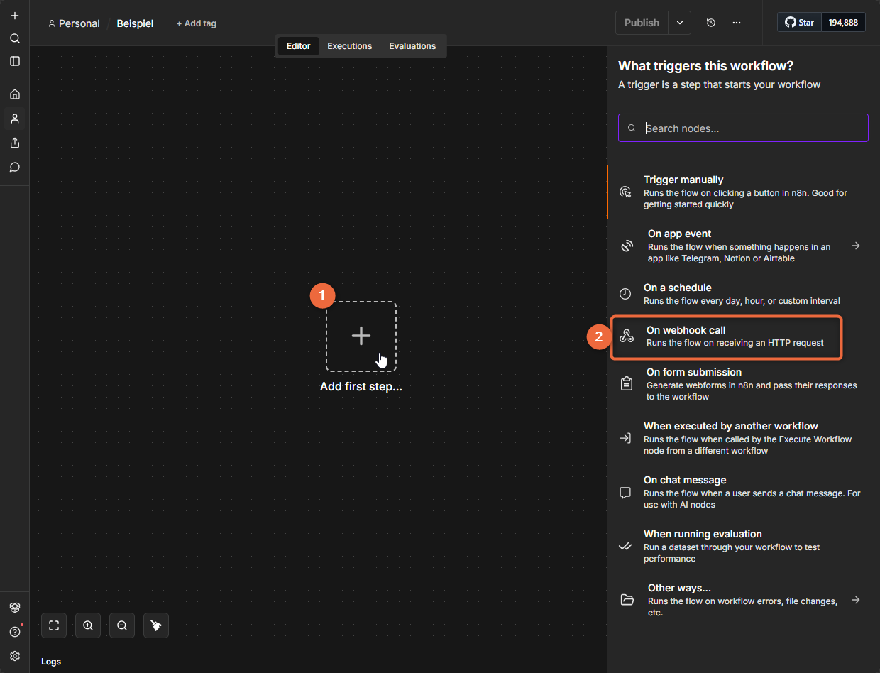 n8n: Webhook erstellen