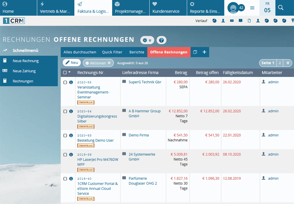 Offene Rechnungen im Überblick