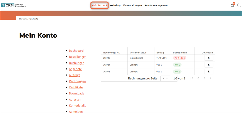 Self-Service-Portal: Mein Konto